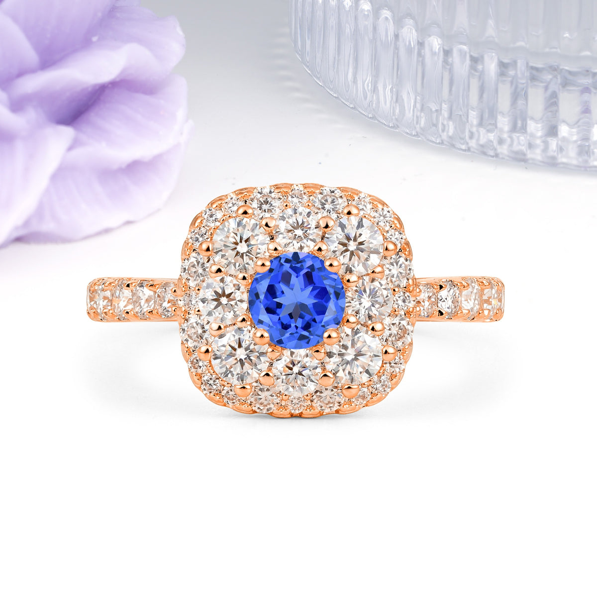 Luxurious and Unique 4 Prong Round Cut Sapphire Engagement Ring - Additional view