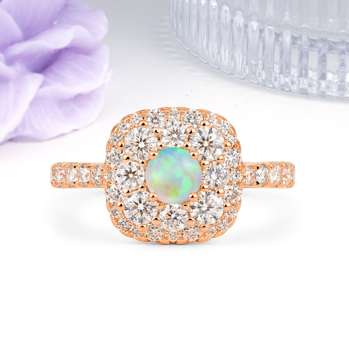 Luxurious and Unique 4 Prong Round Cut Fire Opal Engagement Ring - Additional view