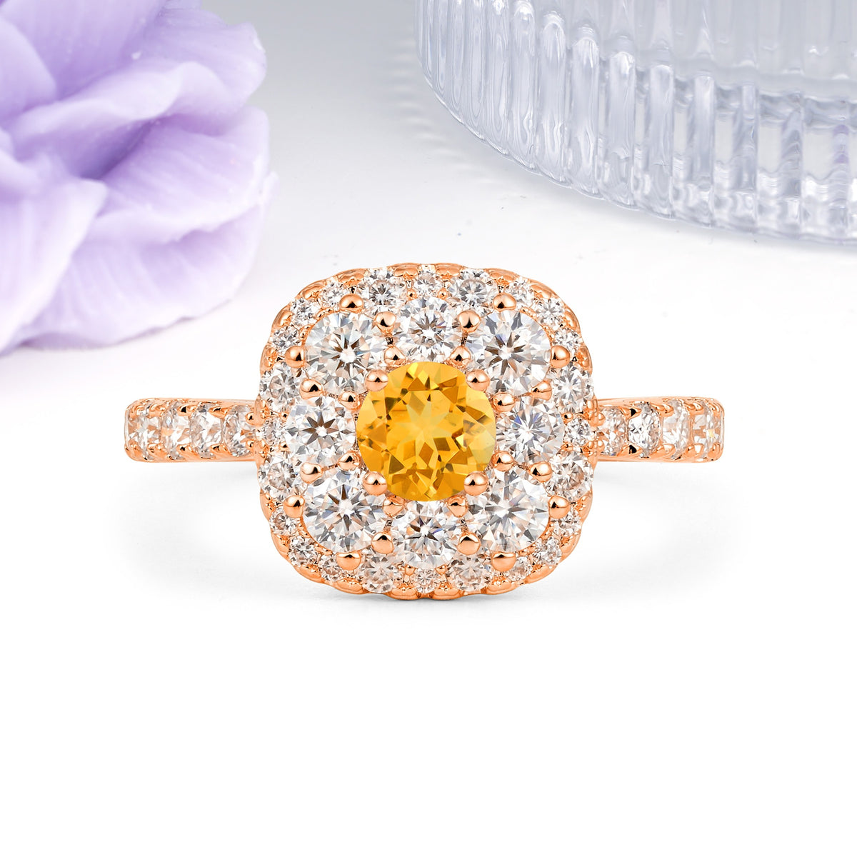 Luxurious and Unique 4 Prong Round Cut Citrine Engagement Ring - Additional view