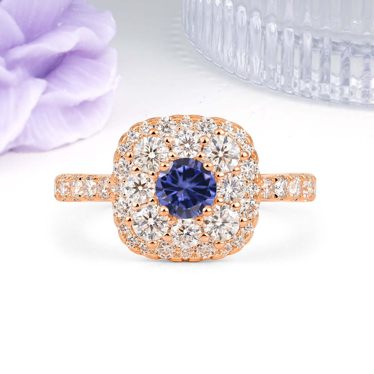 Luxurious and Unique 4 Prong Round Cut Tanzanite Engagement Ring - Additional view