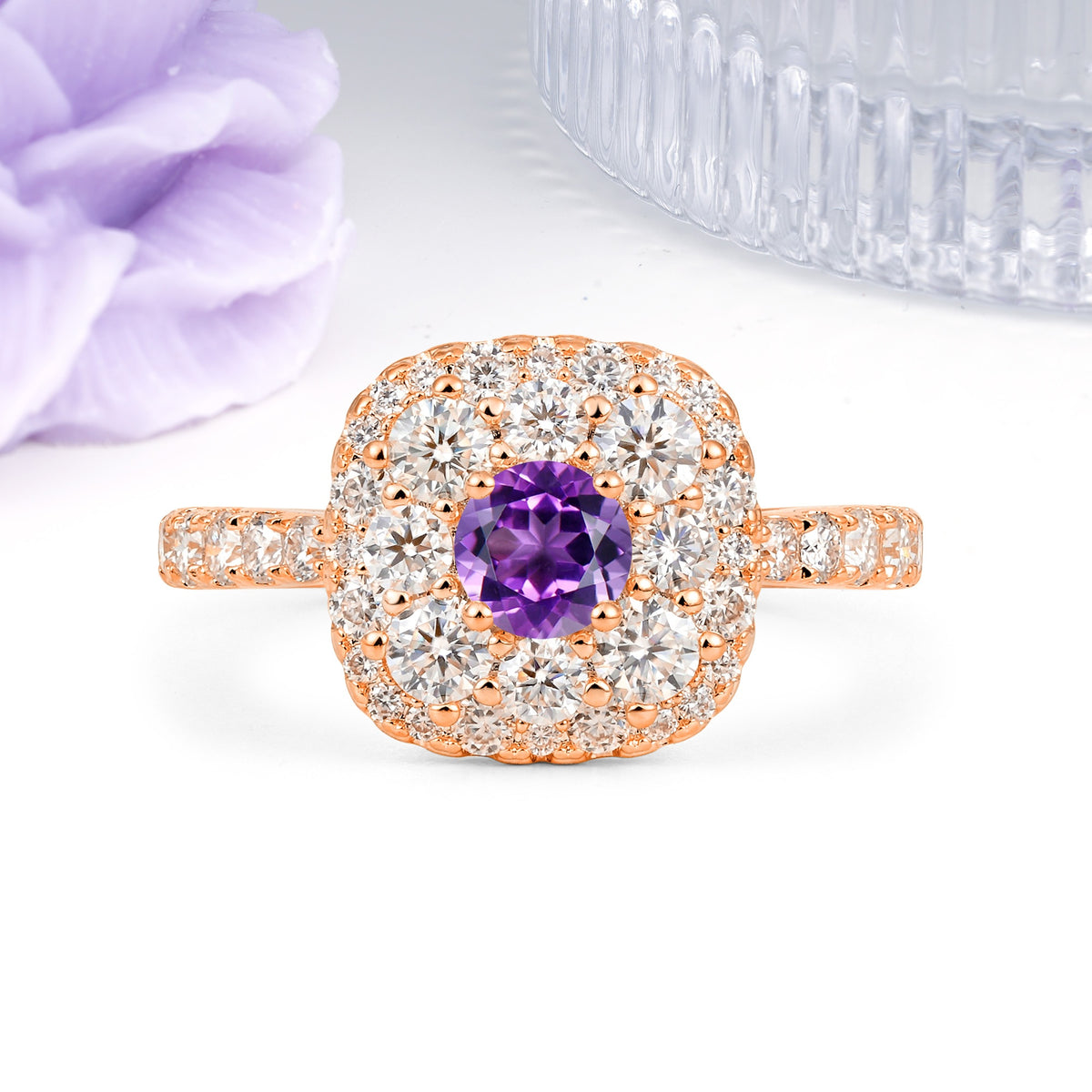 Luxurious and Unique 4 Prong Round Cut Amethyst Engagement Ring - Additional view