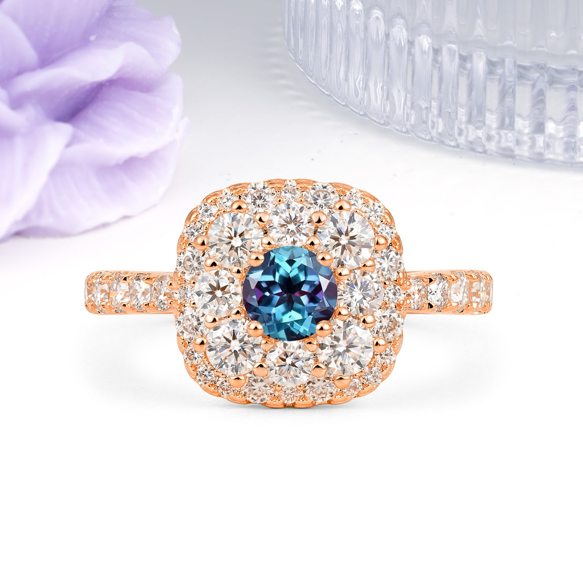 Luxurious and Unique 4 Prong Round Cut Alexandrite Engagement Ring - Additional view