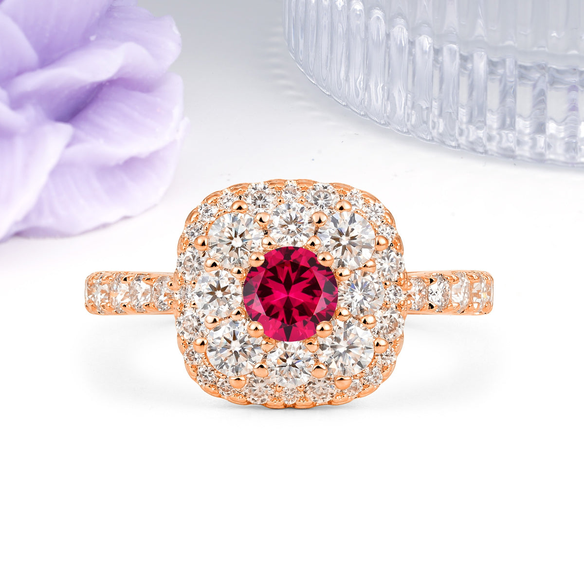Luxurious and Unique 4 Prong Round Cut Ruby Engagement Ring - Additional view