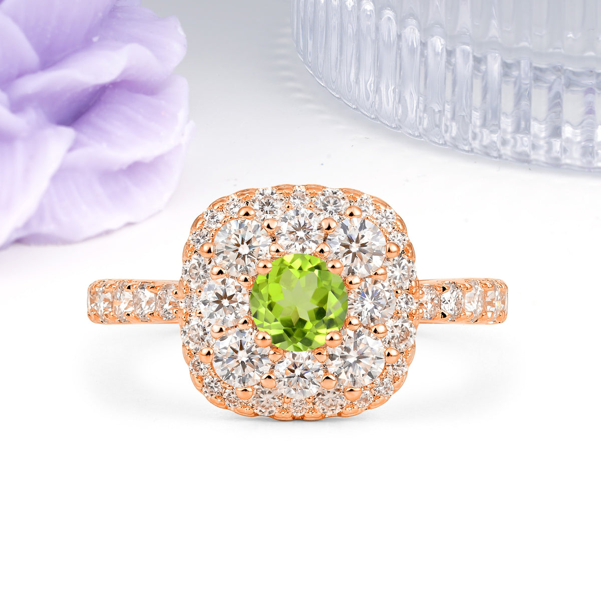 Luxurious and Unique 4 Prong Round Cut Peridot Engagement Ring - Additional view