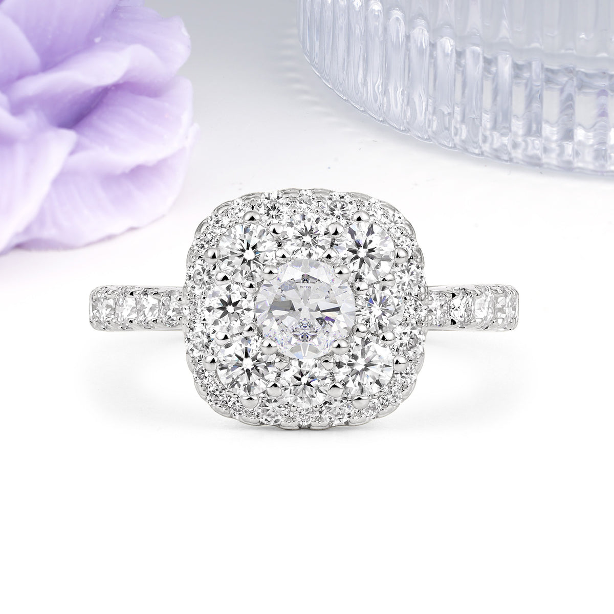 Luxurious and Unique 4 Prong Round Cut Moissanite Engagement Ring - Additional view