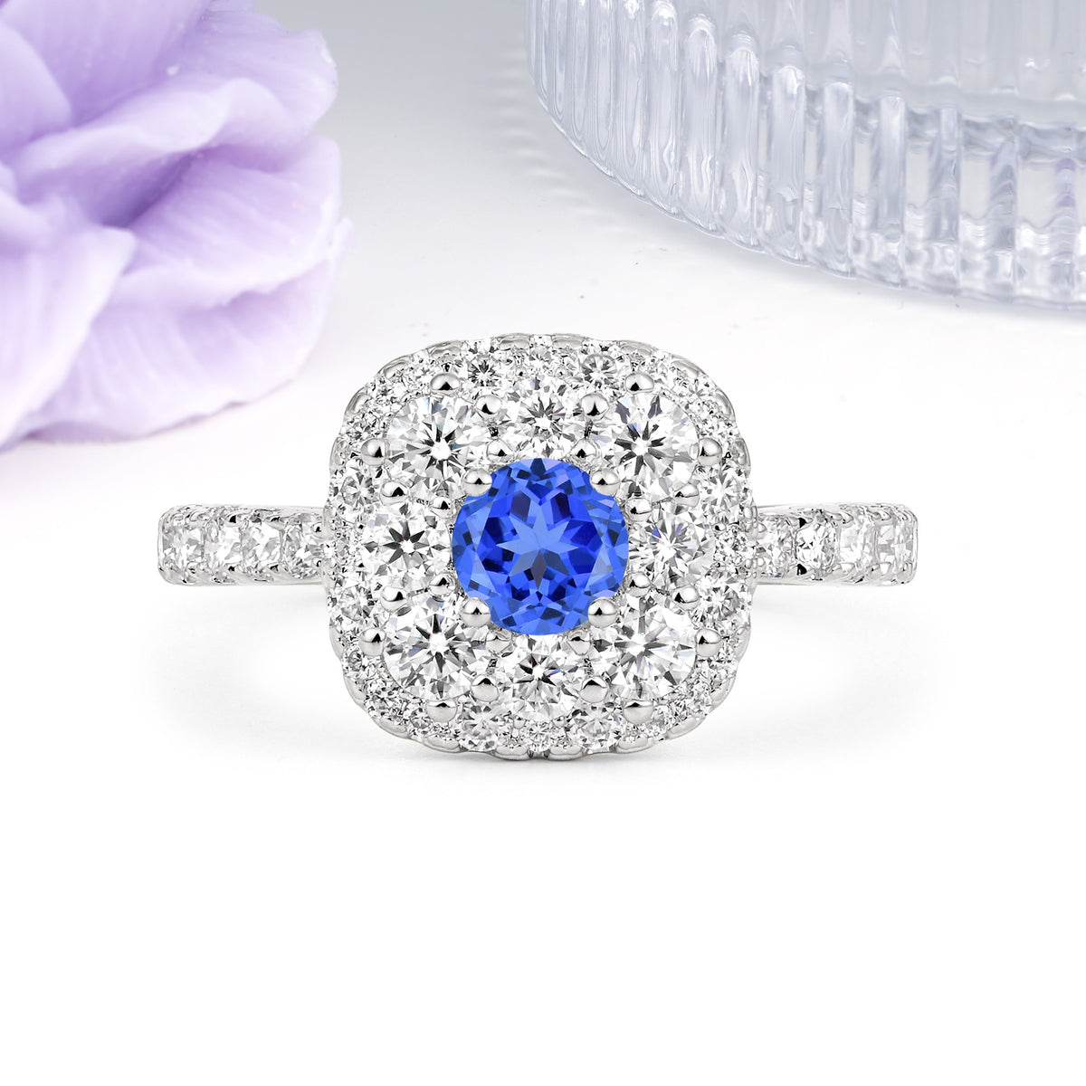 Luxurious and Unique 4 Prong Round Cut Sapphire Engagement Ring - Additional view