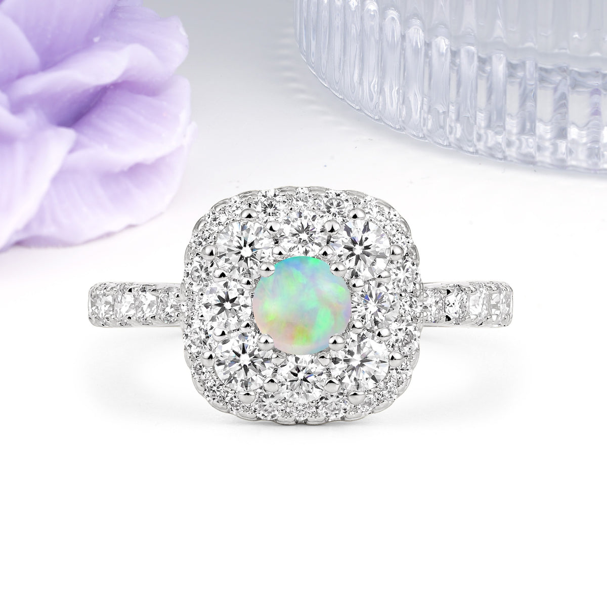 Luxurious and Unique 4 Prong Round Cut Fire Opal Engagement Ring - Additional view