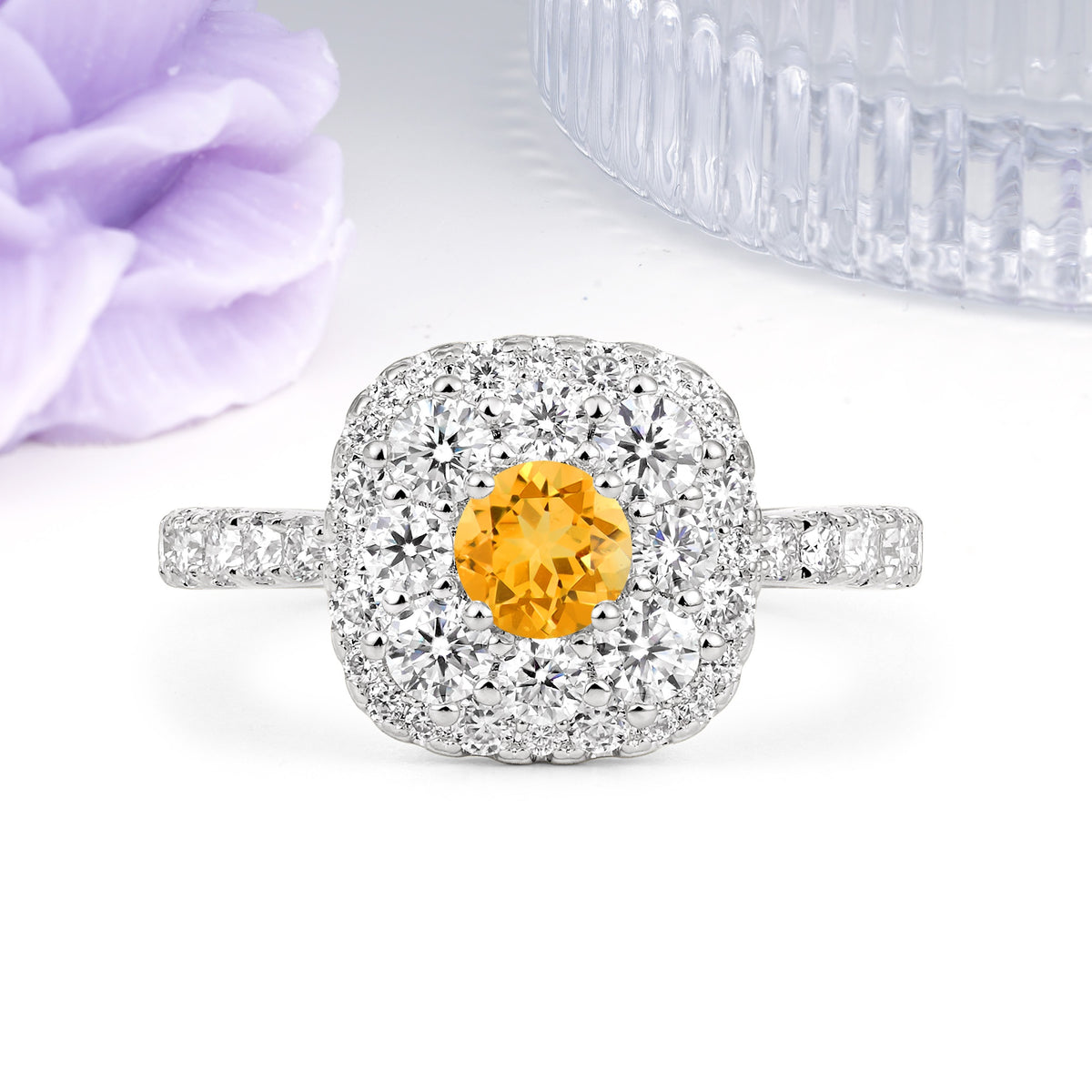 Luxurious and Unique 4 Prong Round Cut Citrine Engagement Ring - Additional view