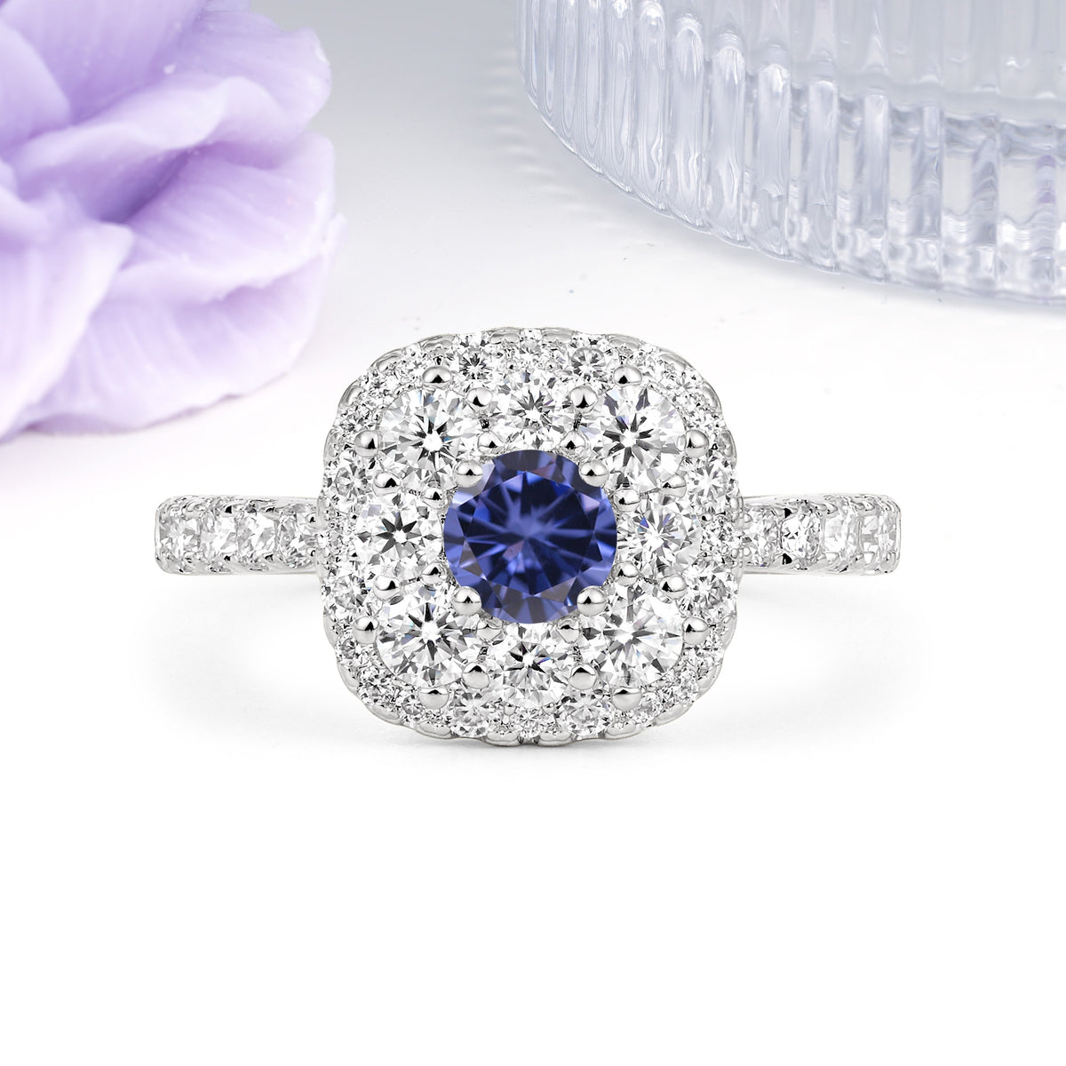 Luxurious and Unique 4 Prong Round Cut Tanzanite Engagement Ring - Additional view