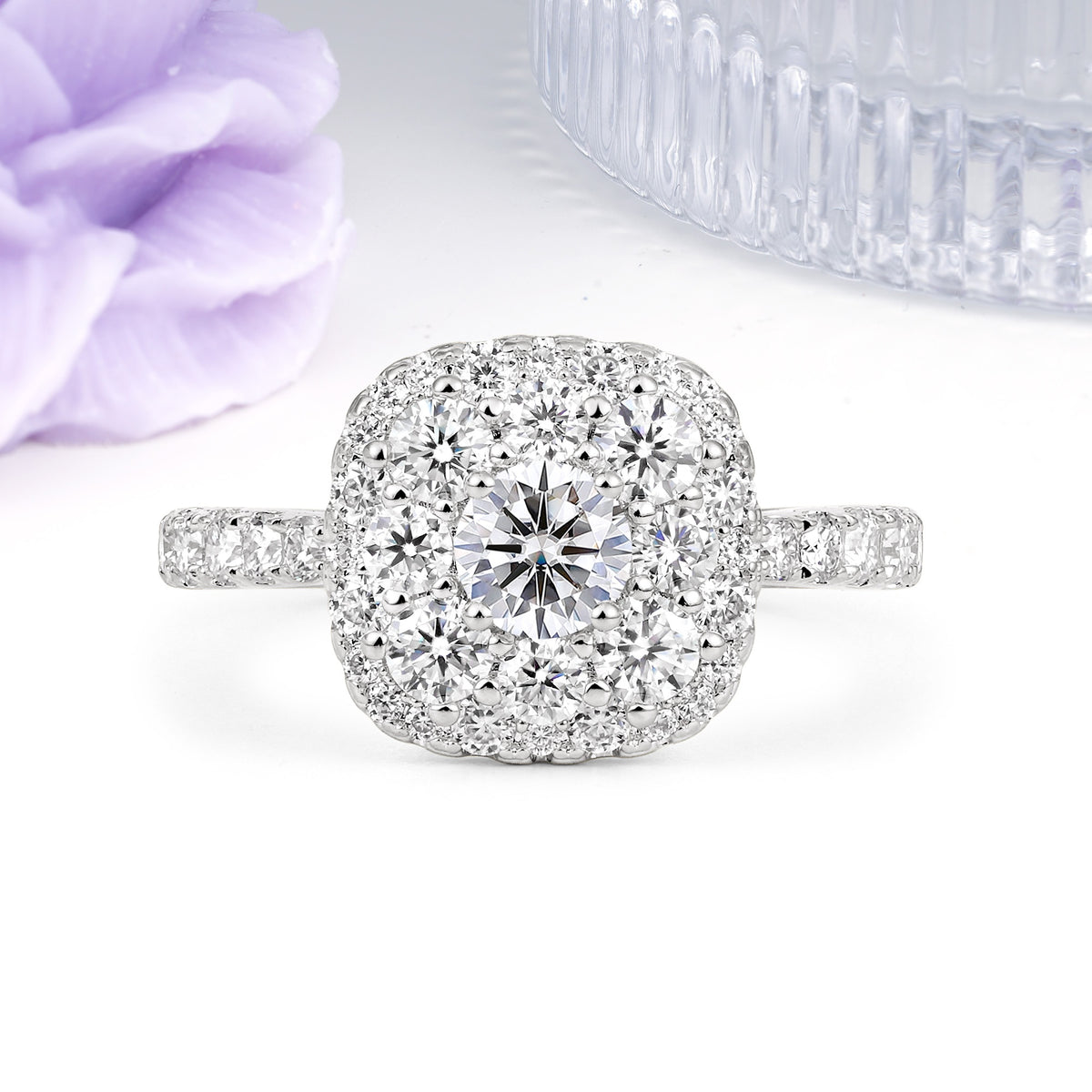 Luxurious and Unique 4 Prong Round Cut Lab Diamond Engagement Ring - Additional view