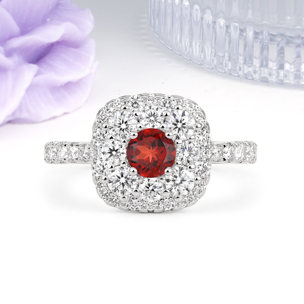 Luxurious and Unique 4 Prong Round Cut Garnet Engagement Ring - Additional view
