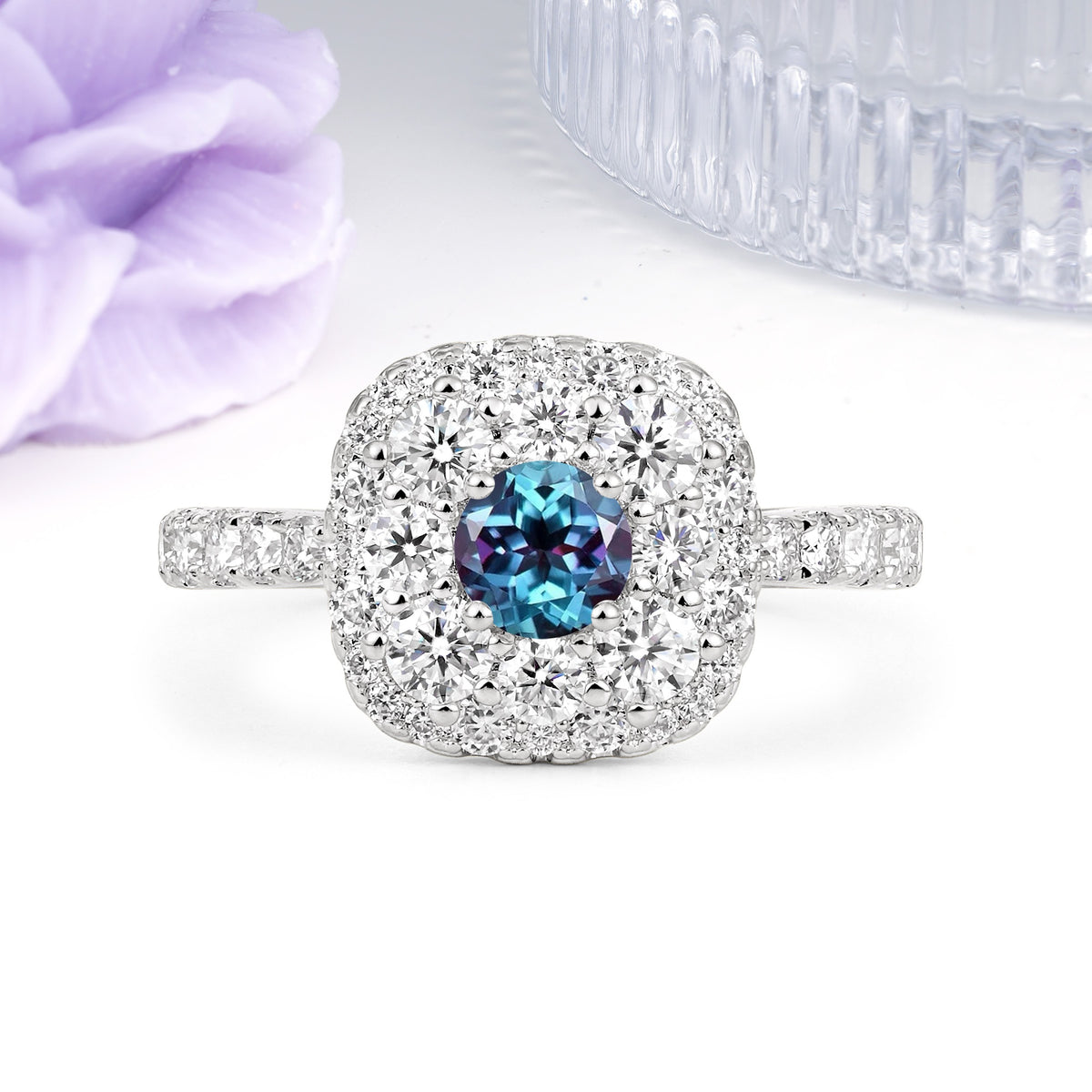 Luxurious and Unique 4 Prong Round Cut Alexandrite Engagement Ring - Additional view