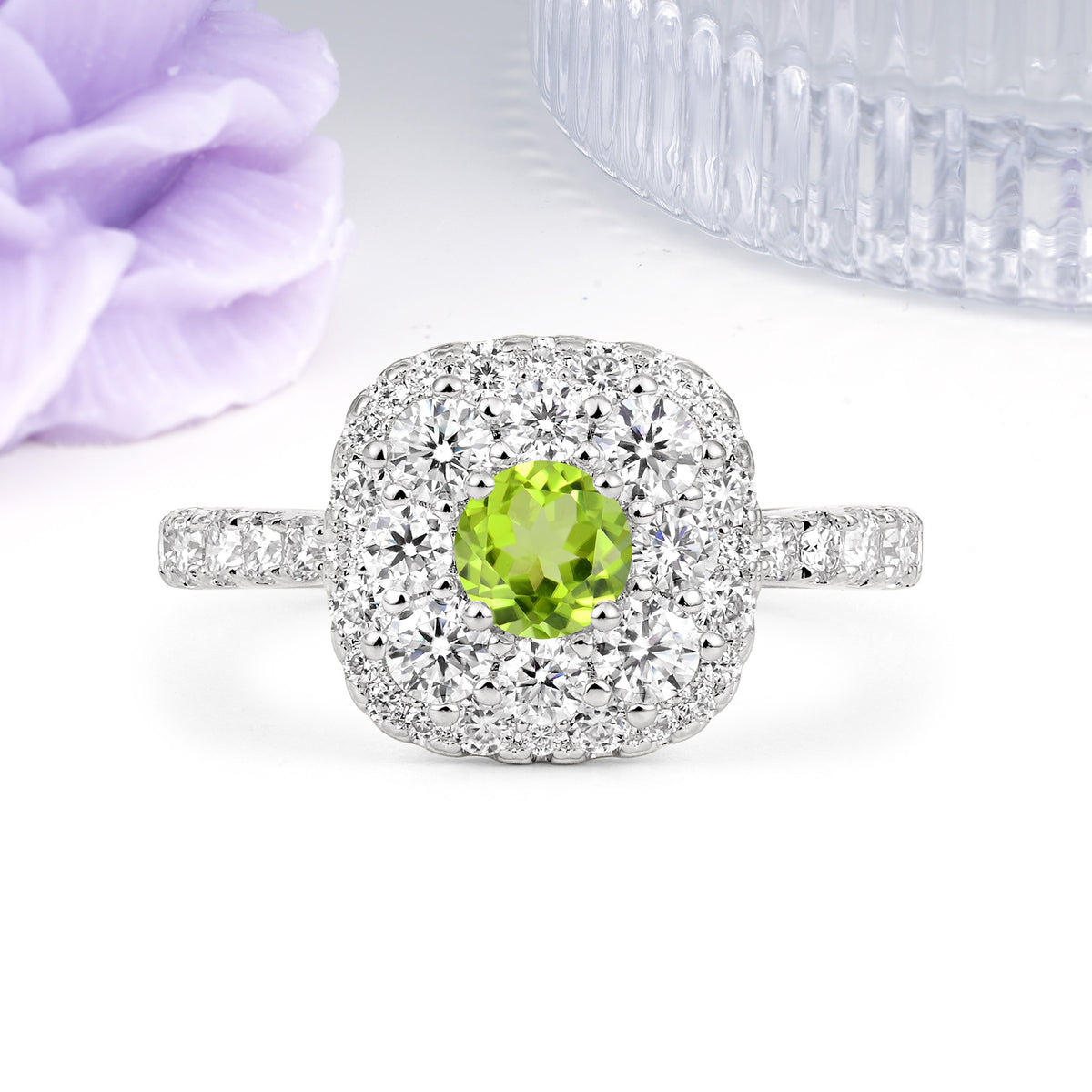 Luxurious and Unique 4 Prong Round Cut Peridot Engagement Ring - Additional view