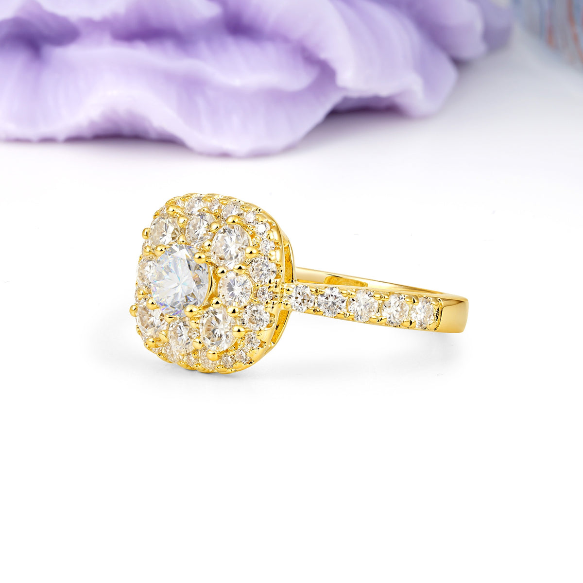 Luxurious and Unique 4 Prong Round Cut Moissanite Engagement Ring - Additional view
