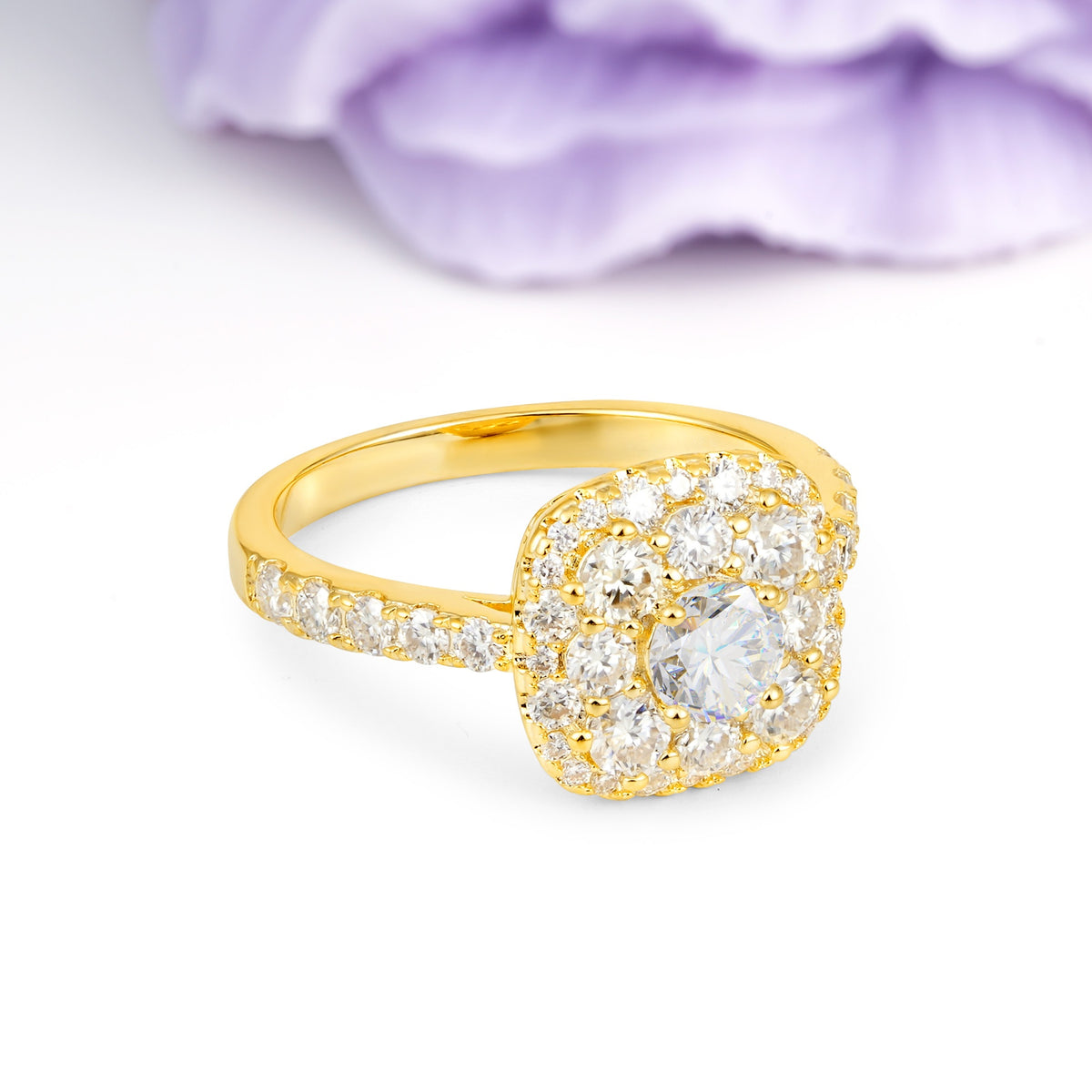Luxurious and Unique 4 Prong Round Cut Moissanite Engagement Ring - Additional view
