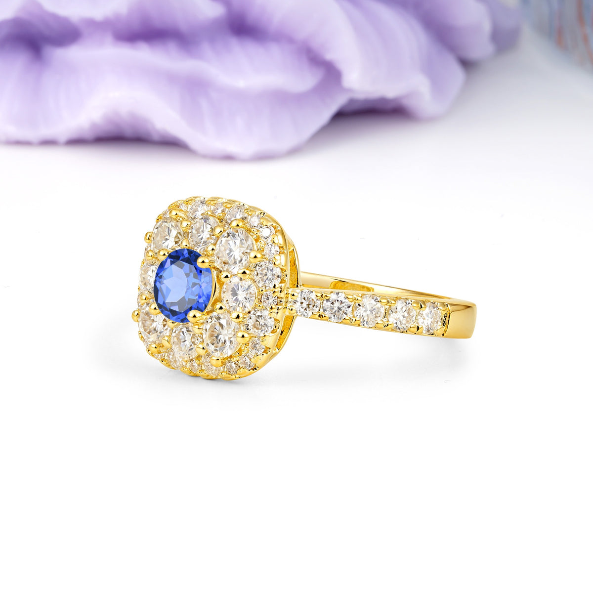 Luxurious and Unique 4 Prong Round Cut Sapphire Engagement Ring - Additional view