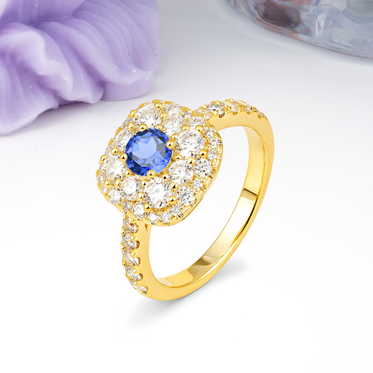 Luxurious and Unique 4 Prong Round Cut Sapphire Engagement Ring - Additional view