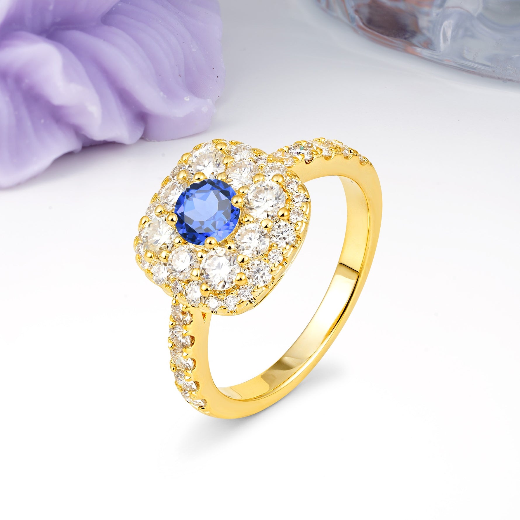 Luxurious and Unique 4 Prong Round Cut Sapphire Engagement Ring - Additional view