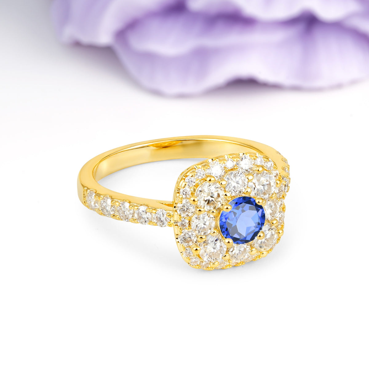 Luxurious and Unique 4 Prong Round Cut Sapphire Engagement Ring - Additional view