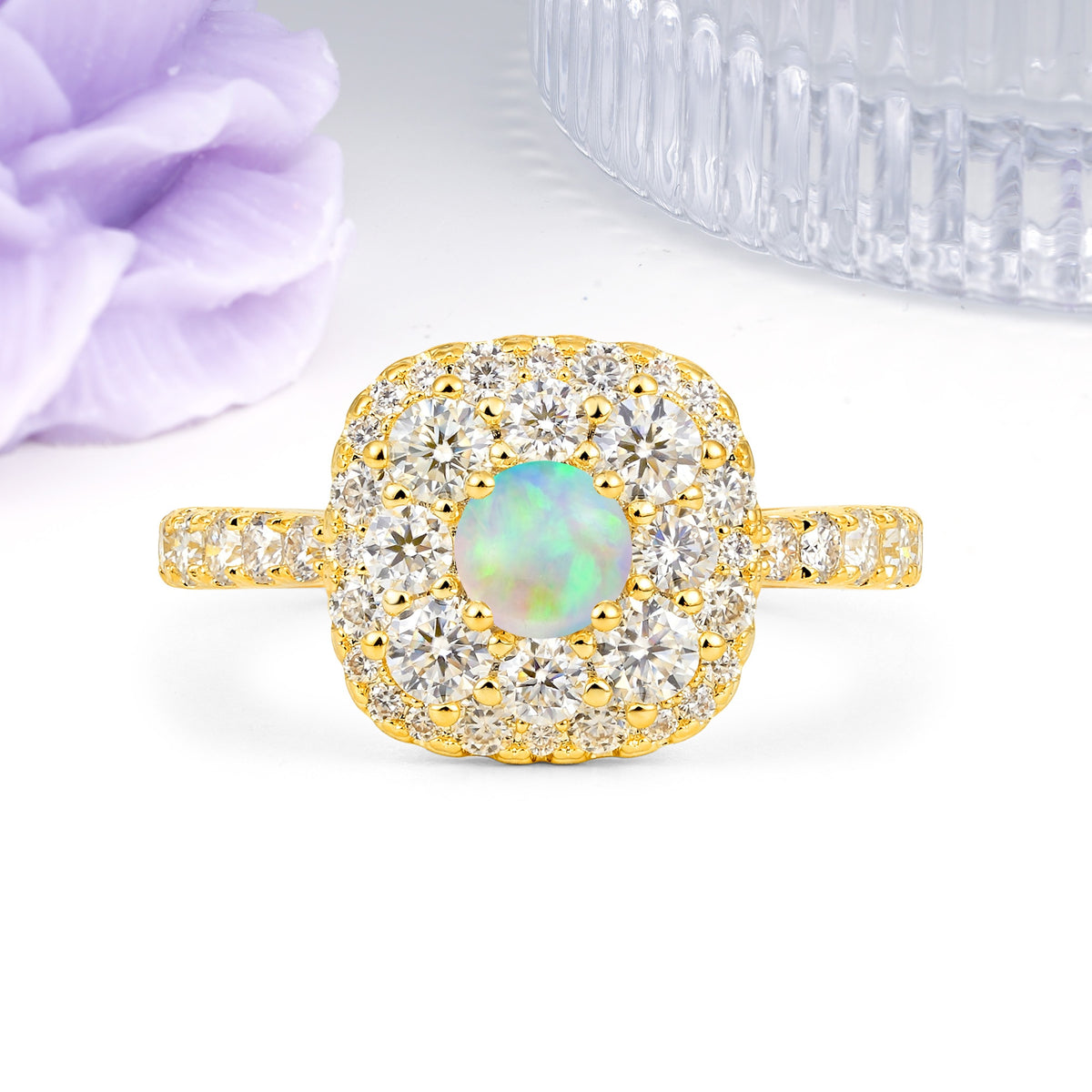 Luxurious and Unique 4 Prong Round Cut Fire Opal Engagement Ring - Additional view