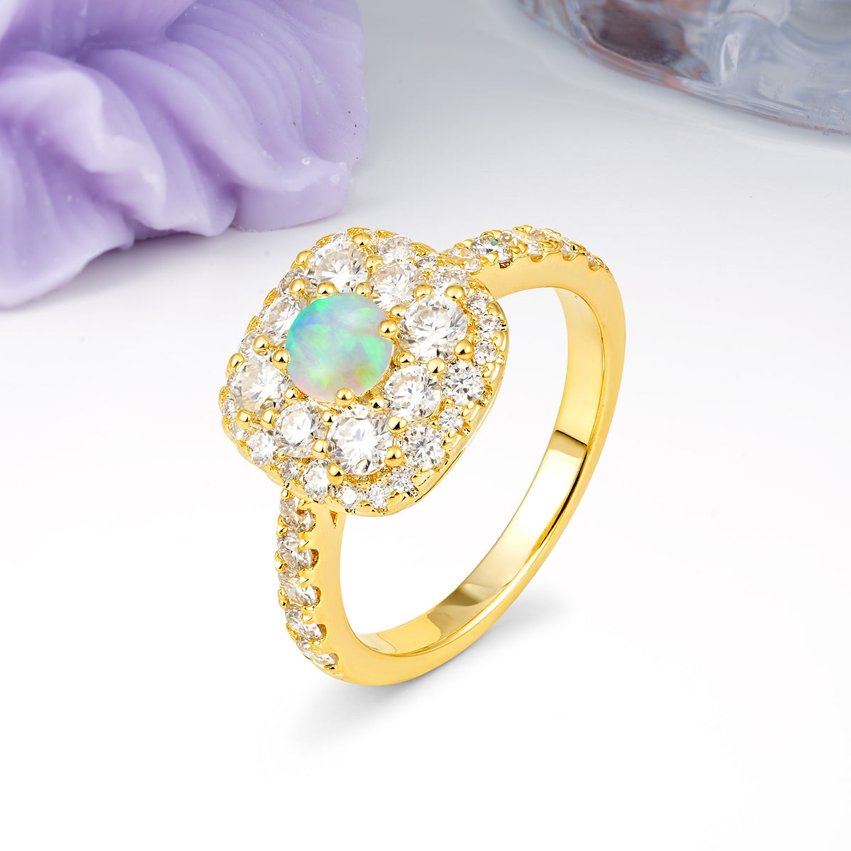 Luxurious and Unique 4 Prong Round Cut Fire Opal Engagement Ring - Additional view