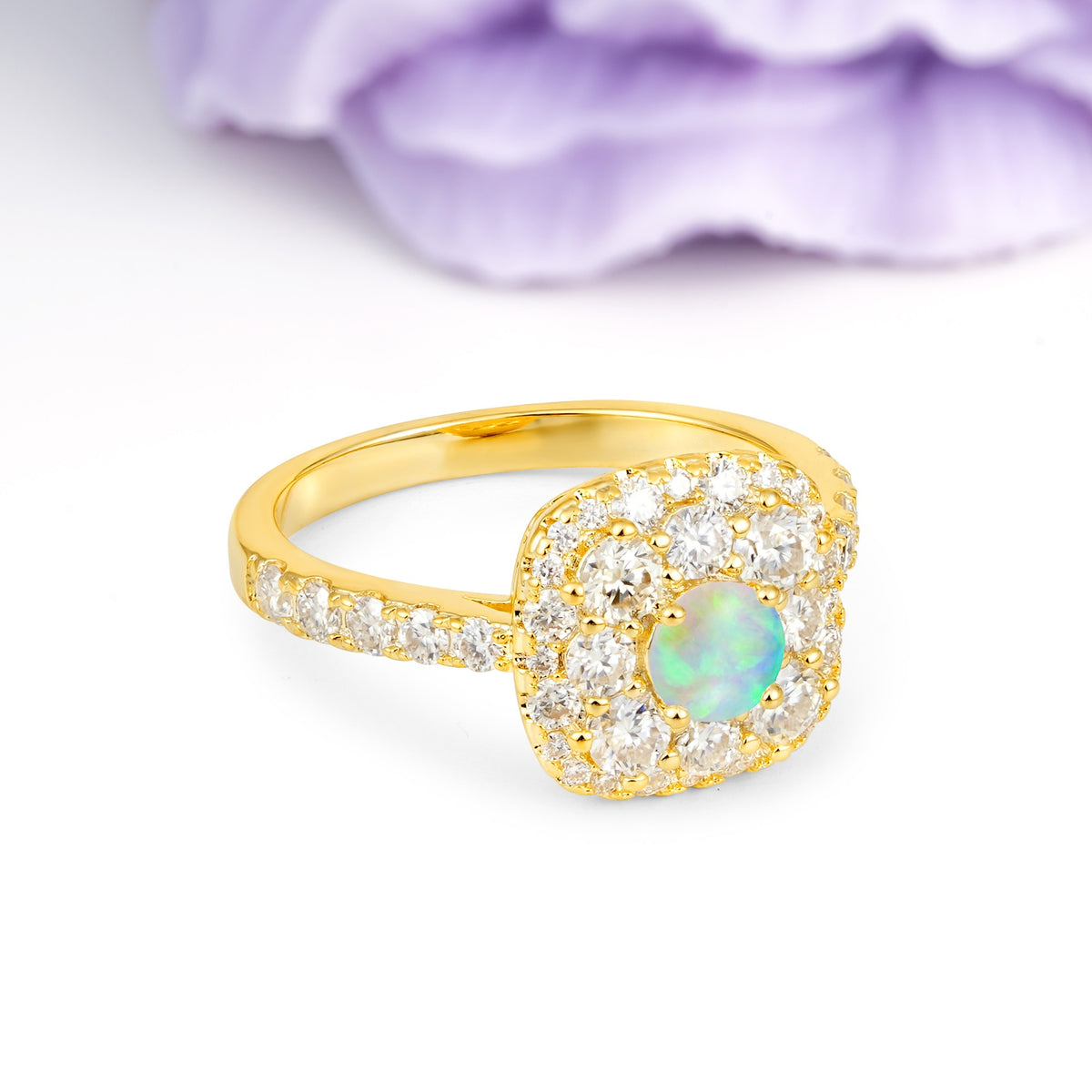 Luxurious and Unique 4 Prong Round Cut Fire Opal Engagement Ring - Additional view