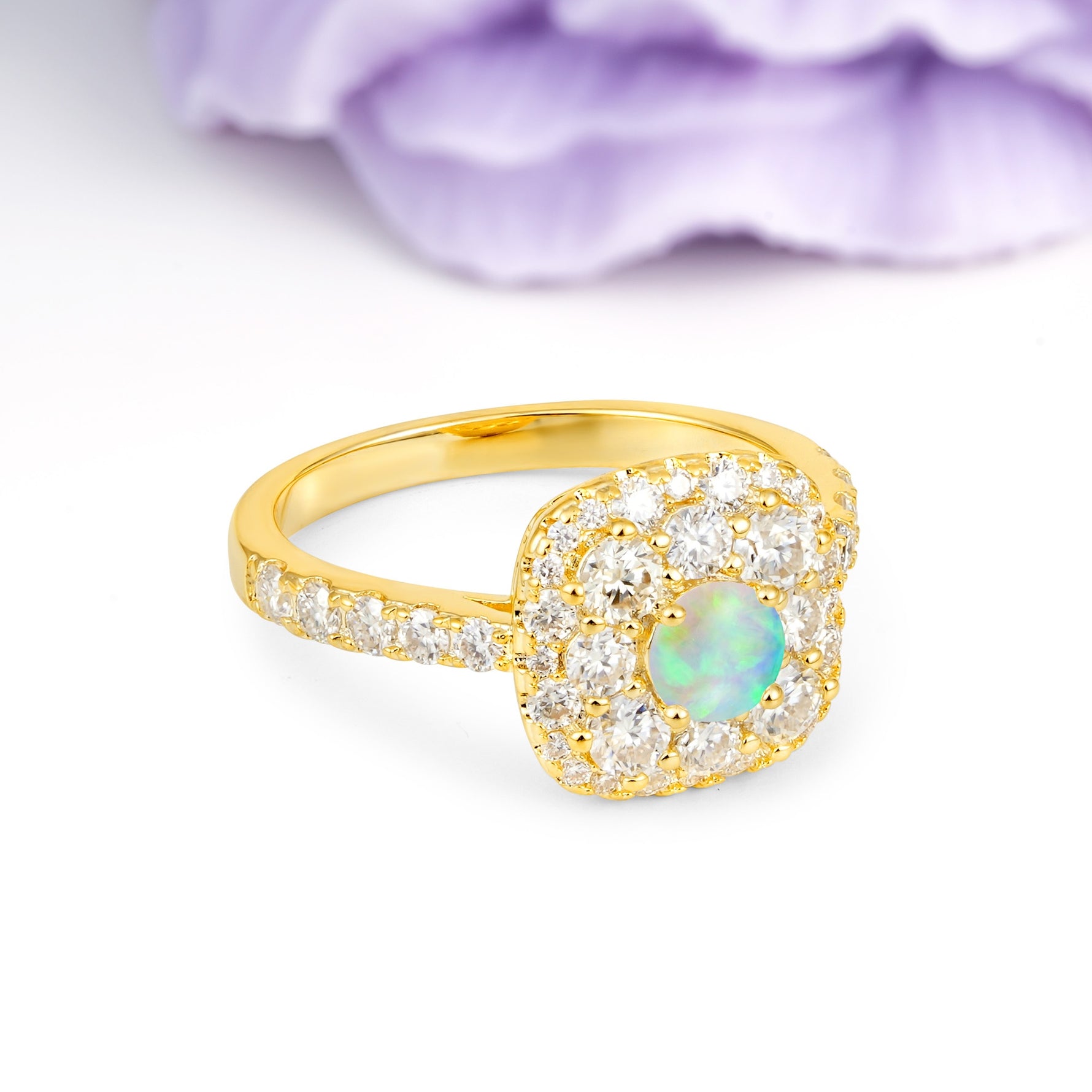 Luxurious and Unique 4 Prong Round Cut Fire Opal Engagement Ring - Additional view