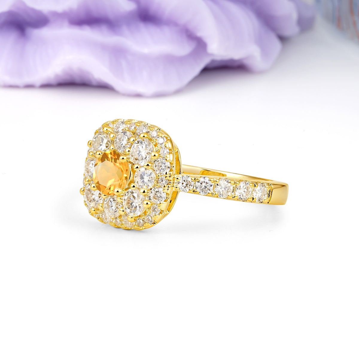Luxurious and Unique 4 Prong Round Cut Citrine Engagement Ring - Additional view