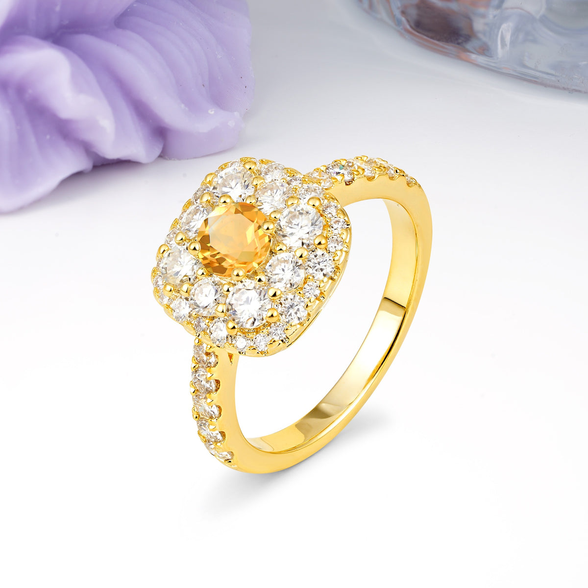 Luxurious and Unique 4 Prong Round Cut Citrine Engagement Ring - Additional view