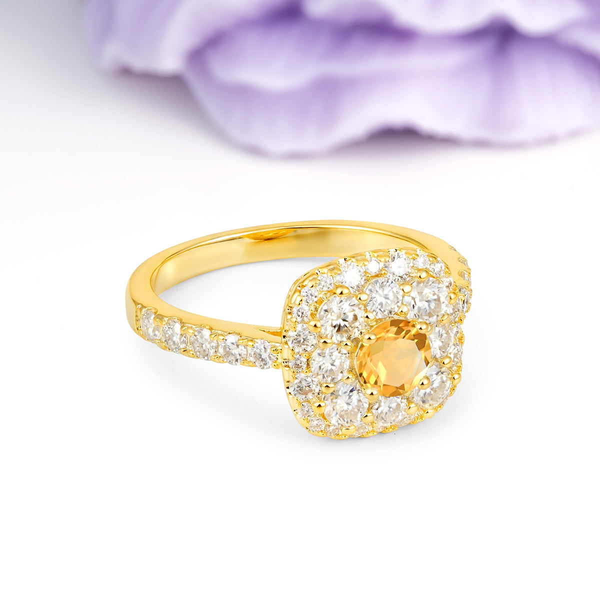 Luxurious and Unique 4 Prong Round Cut Citrine Engagement Ring - Additional view