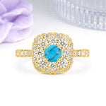 Luxurious and Unique 4 Prong Round Cut Turquoise Engagement Ring - Additional view