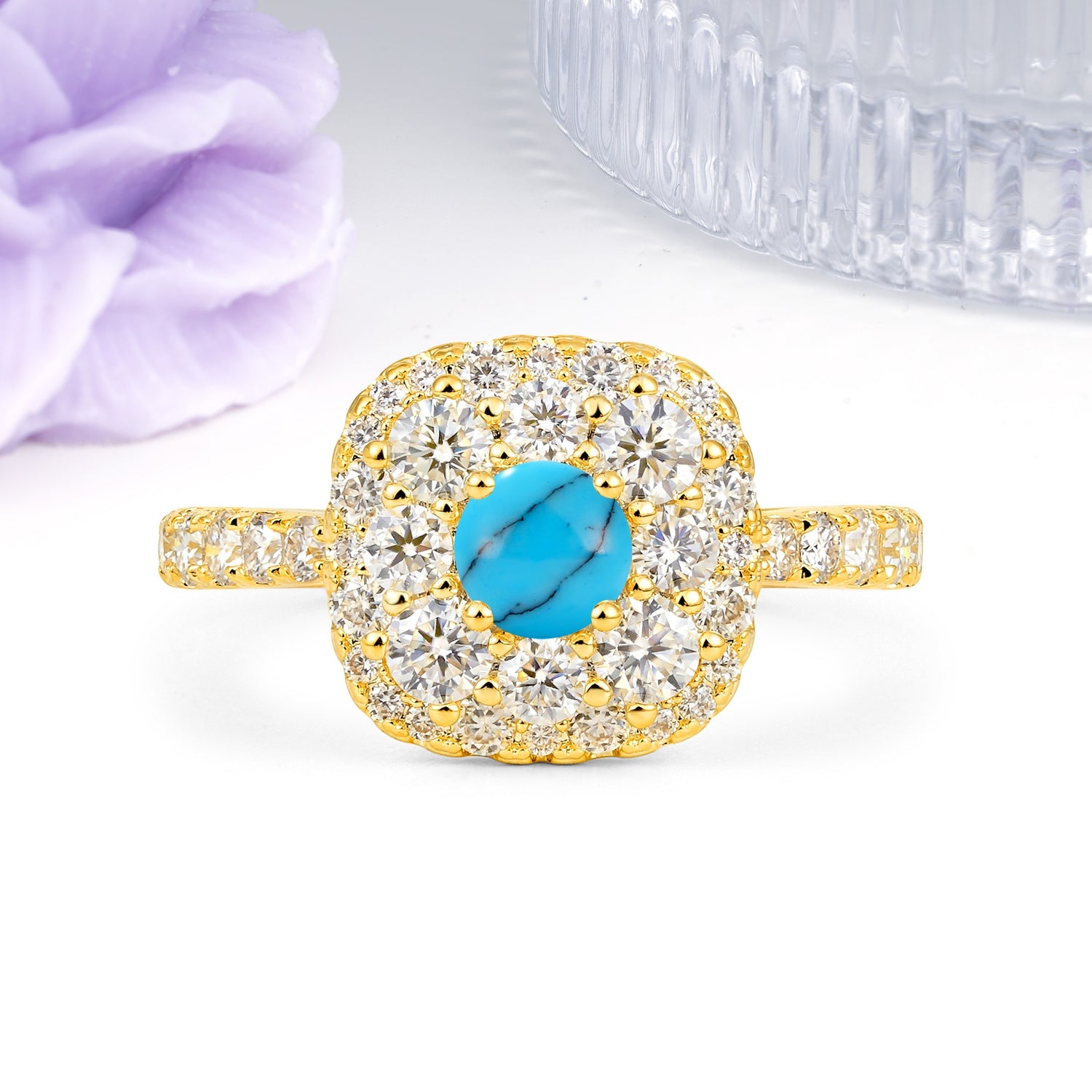 Luxurious and Unique 4 Prong Round Cut Turquoise Engagement Ring - Additional view