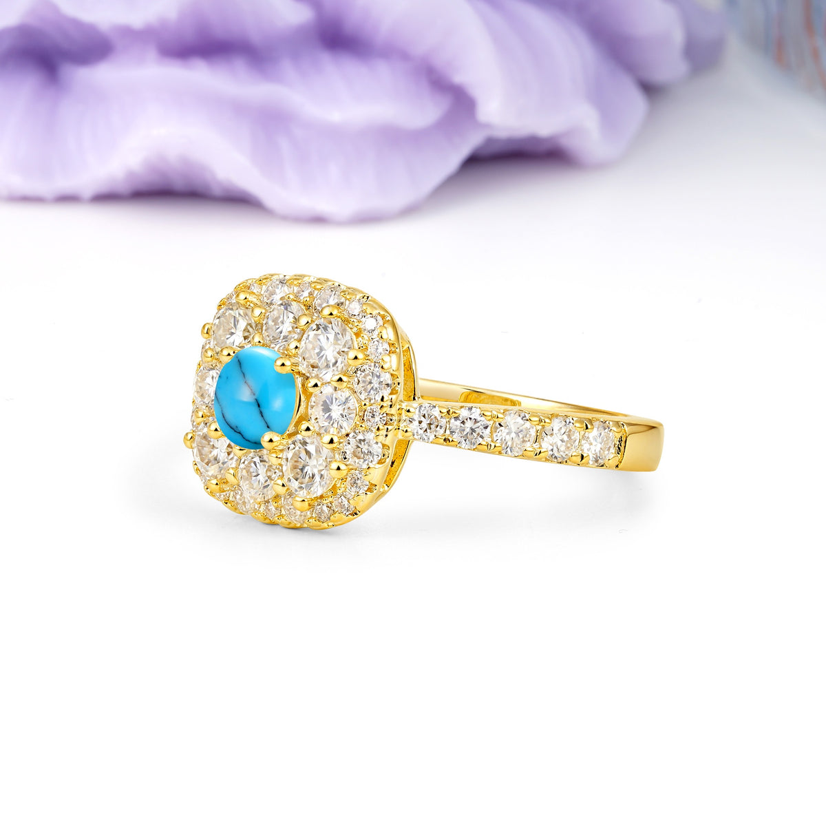 Luxurious and Unique 4 Prong Round Cut Turquoise Engagement Ring - Additional view