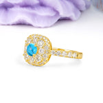 Luxurious and Unique 4 Prong Round Cut Turquoise Engagement Ring - Additional view