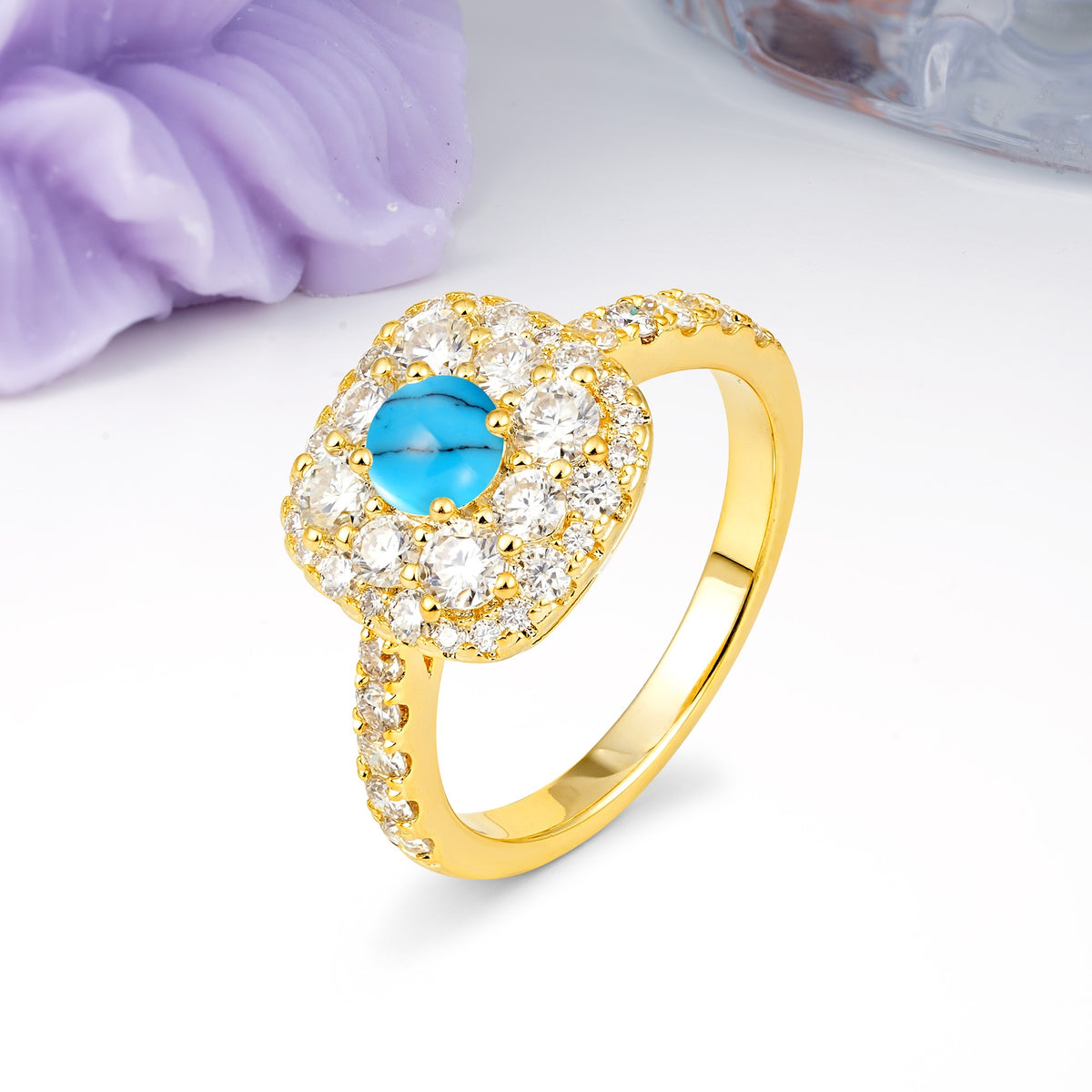 Luxurious and Unique 4 Prong Round Cut Turquoise Engagement Ring - Additional view