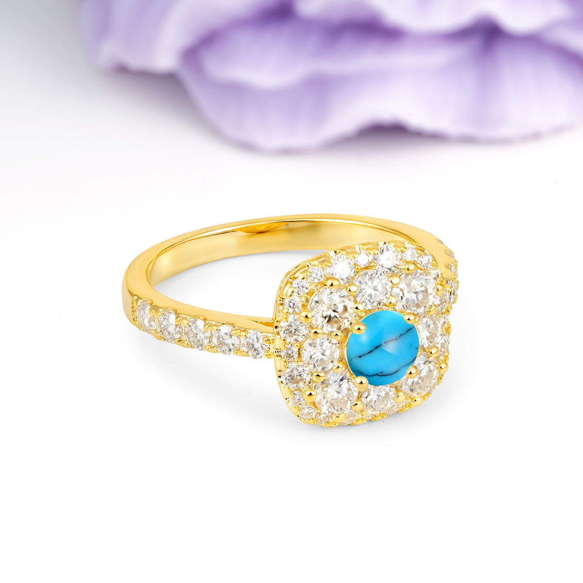 Luxurious and Unique 4 Prong Round Cut Turquoise Engagement Ring - Additional view