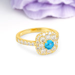 Luxurious and Unique 4 Prong Round Cut Turquoise Engagement Ring - Additional view