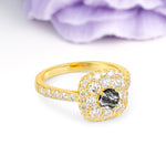 Luxurious and Unique 4 Prong Round Cut Black Rutilated Quartz Engagement Ring - Additional view