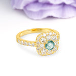 Luxurious and Unique 4 Prong Round Cut Moss Agate Engagement Ring - Additional view