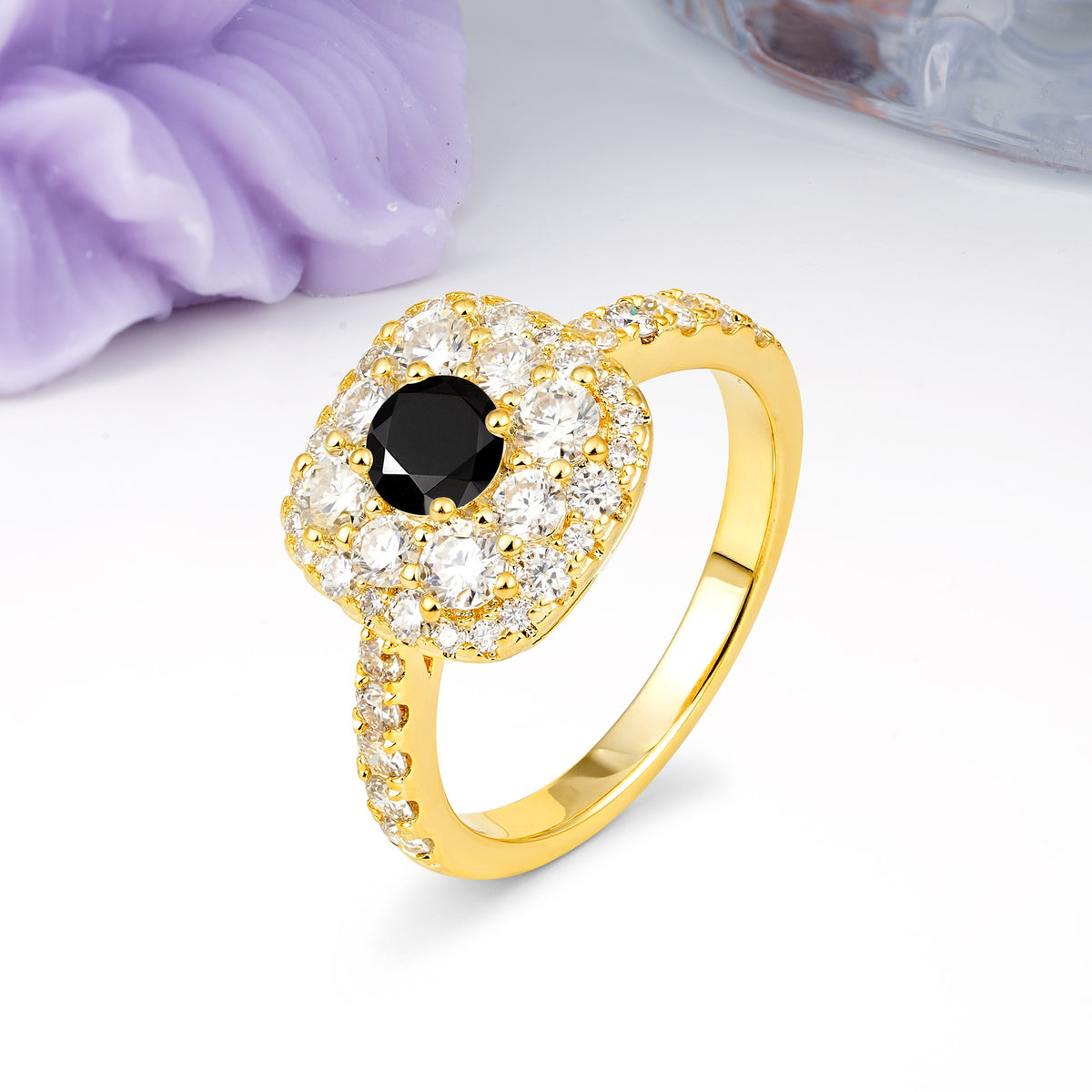 Luxurious and Unique 4 Prong Round Cut Black Onyx Engagement Ring - Additional view