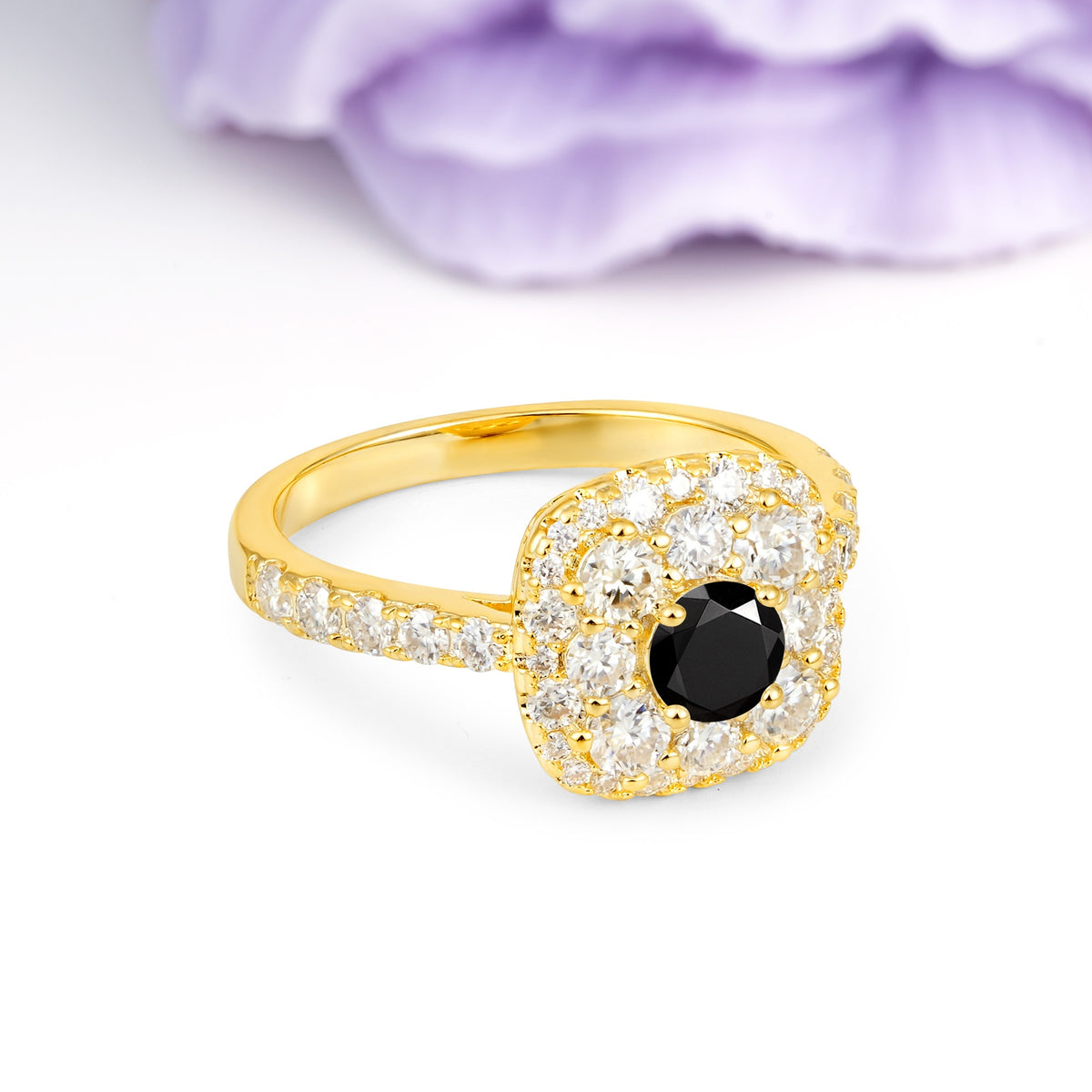 Luxurious and Unique 4 Prong Round Cut Black Onyx Engagement Ring - Additional view