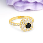 Luxurious and Unique 4 Prong Round Cut Black Onyx Engagement Ring - Additional view