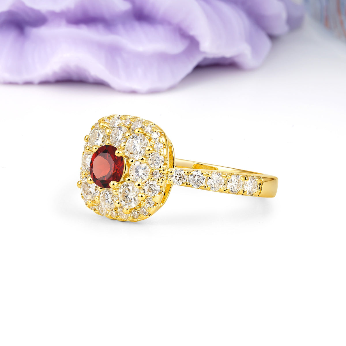 Luxurious and Unique 4 Prong Round Cut Garnet Engagement Ring - Additional view