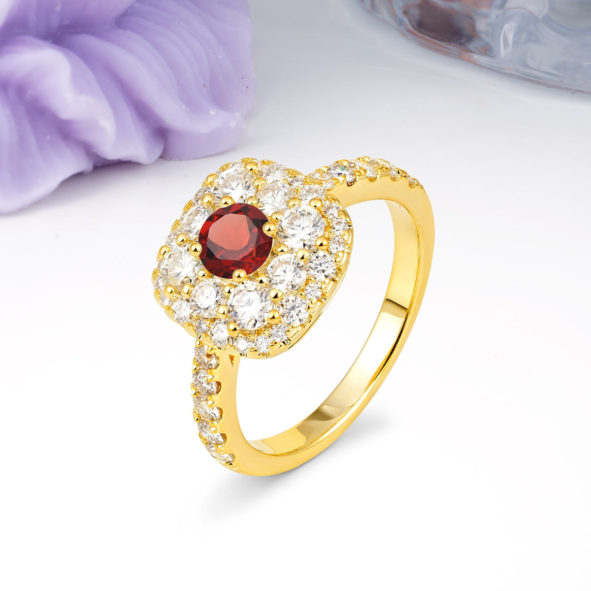 Luxurious and Unique 4 Prong Round Cut Garnet Engagement Ring - Additional view