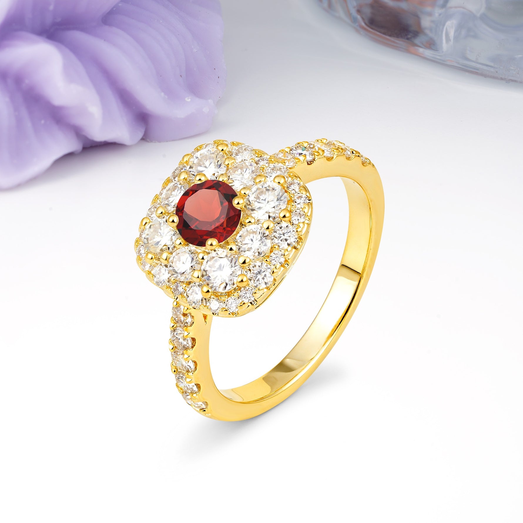 Luxurious and Unique 4 Prong Round Cut Garnet Engagement Ring - Additional view