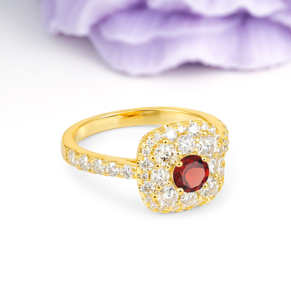 Luxurious and Unique 4 Prong Round Cut Garnet Engagement Ring - Additional view