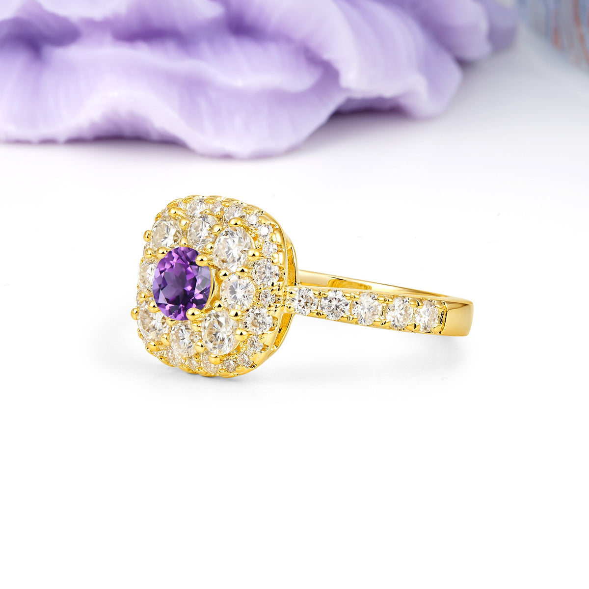 Luxurious and Unique 4 Prong Round Cut Amethyst Engagement Ring - Additional view