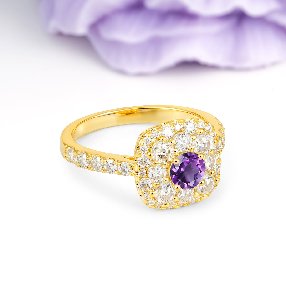 Luxurious and Unique 4 Prong Round Cut Amethyst Engagement Ring - Additional view