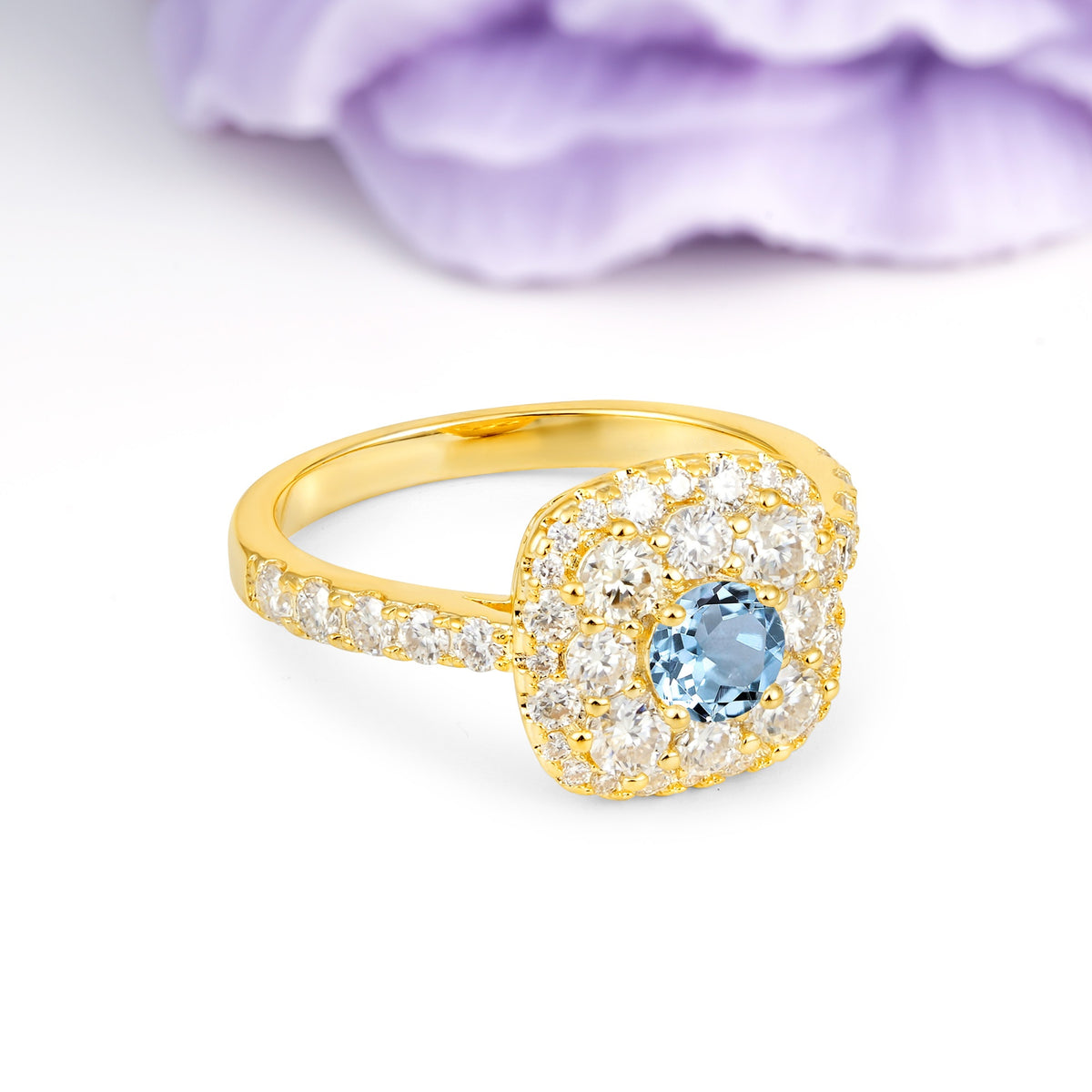 Luxurious and Unique 4 Prong Round Cut Aquamarine Engagement Ring - Additional view
