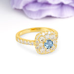 Luxurious and Unique 4 Prong Round Cut Aquamarine Engagement Ring - Additional view